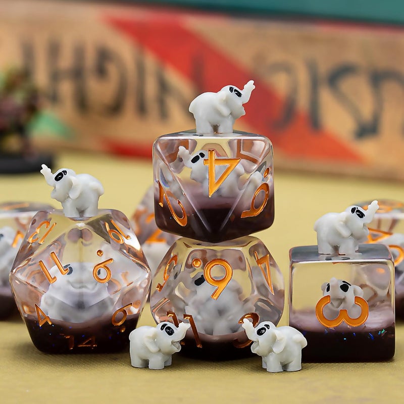 weyano Resin D&D Dice Set, Elephant Animal Polyhedral Dice for Dungeons and Dragons, RPG, MTG DND 7-DIE (D4, D6, D8, D10, D12, D20, D%) for Ages 15 and Up - Image 2